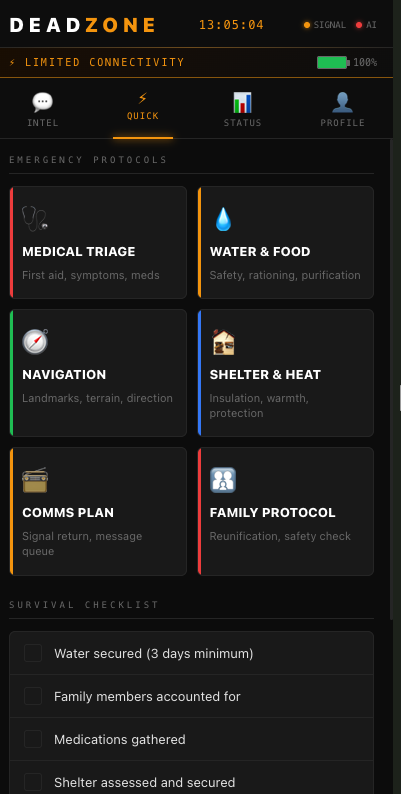 Quick Actions screen